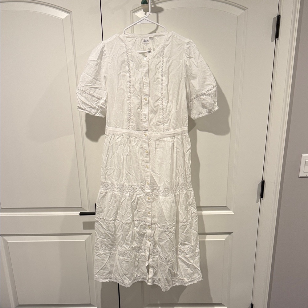 GAP White Midi Dress with Button Front